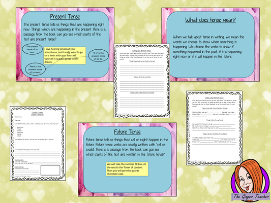 Using Verb Tenses; Complete Lesson – Gangsta Granny The lesson focuses on how to write in the correct tense. Children will read and discuss the chapter. There is a detailed PowerPoint to ensure understanding. The class will write recounts in different tenses and then the children will use writing frames and cloze sheets to create their own. There’s a short chapter summary sheet for children to complete to reflect on the chapter read. #lessonplans #bookstudy #teachingideas #readingactivities
