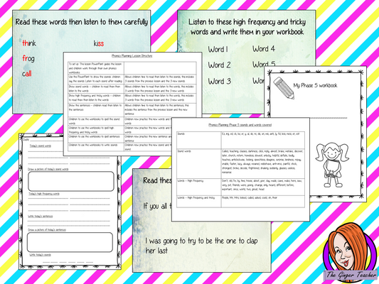 Phonics Phase 5 Complete Unit of Lessons this download includes three weeks of phonics lessons for phase 5. Fifteen full lessons each with PowerPoints, lesson structure and workbook pages. Tricky sight words and high frequency words are practiced alongside the sounds and sound words. Audio is included in the PowerPoints to allow children to practice writing. Each lesson has silly sentences to make the learning fun. #teaching #phonics #reading #phase5 #jollyphonics #phonicslessons #lessons