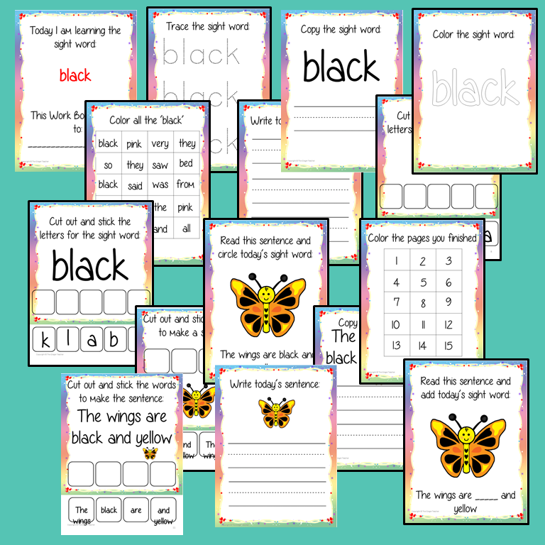 Sight Word ‘Black’ 15 Page Workbook Help your children practice their sight words with 15 pages of activities to spell and use the sight word ‘Black’ in sentences. The 15 pages contain, handwriting practice, tracing and spelling the word and sentence reading and construction.