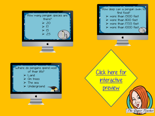 Penguins Revision Questions This deck revises children’s knowledge of Penguins. There are multiple choice revision questions to check children’s understanding. These question cards are self-grading and lots of fun!