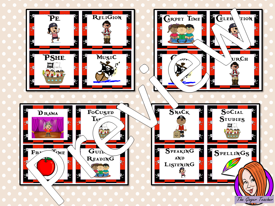Pirate Classroom Visual Timetable This download includes a fun pirate themed classroom visual timetable. These are great for teachers and kids to have a pirate room and to support young or SEND children with changes. This download includes: - Timetable banner - Instructions - 76 visual timetable cards #classroomthemes #teachingideas #pirateclassroom