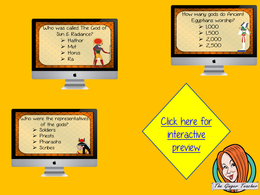 Egyptian Gods Revision Questions This deck revises children’s knowledge of Egyptian Gods. There are multiple choice revision questions to check children’s understanding. These question cards are self-grading and lots of fun!