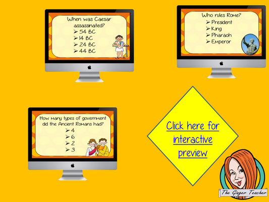 Ancient Roman Emperor Revision Questions This deck revises children’s knowledge of Ancient Roman Emperor. There are multiple choice revision questions to check children’s understanding. These question cards are self-grading and lots of fun!