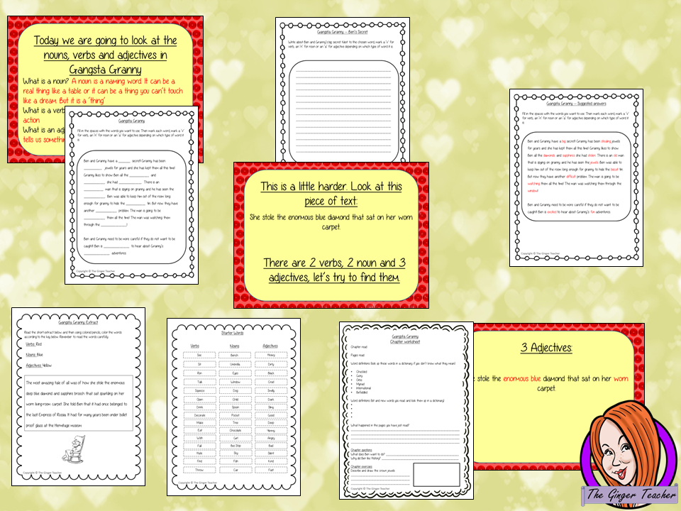 Nouns, Verbs and Adjectives Complete Lesson – Gangsta Granny