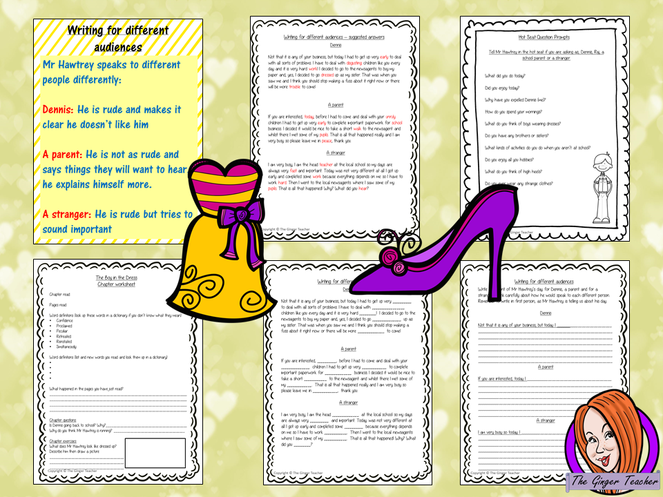 Complete Lesson on Writing for Different Audiences  -  Related to The Boy in the Dress by David Walliams