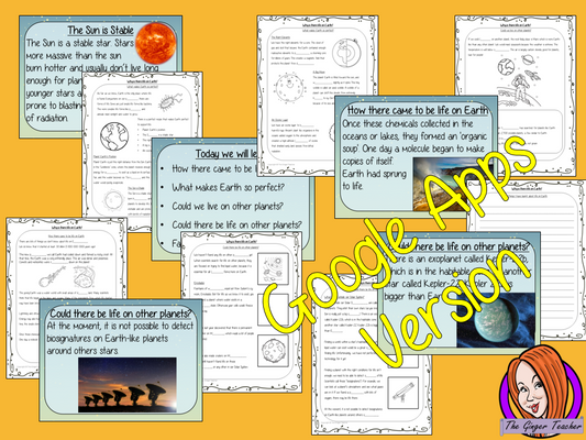 Distance Learning Why is There Life on Earth? Google Slides Lesson These resources teach children about the start of life on Earth in one complete lesson. They will learn why the sun is important to life on Earth and why the moon and atmosphere are important to life on Earth There is a detailed 29 slide presentation on life on Earth, the possibility of life on other planets and discusses if we could live on another planet. There are also differentiated, 7 page, Google slides worksheets to allow students t