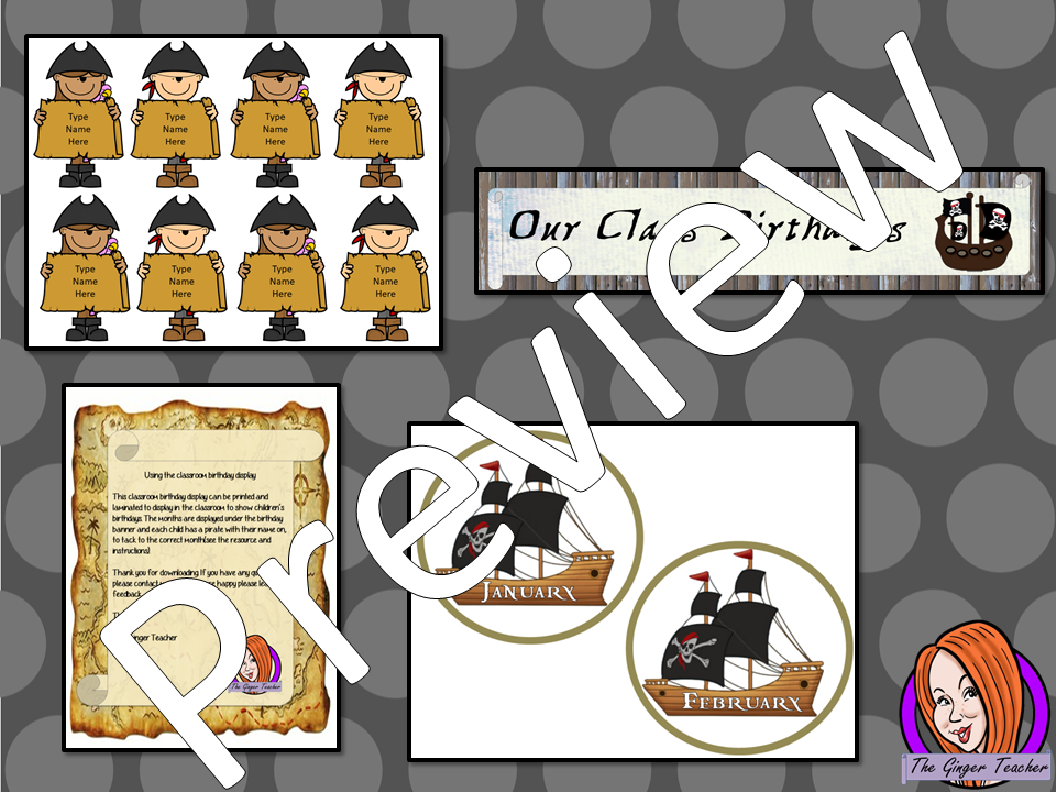 Pirate Class Birthday Display This download includes fun pirate themed class birthday display for your classroom. These are great for teachers and kids to have a pirate room and celebrate everyone’s birthday. This download includes: - 12 pirate ship months - Editable Pirate name cards - Class birthday banner - Instructions #classroomthemes #teachingideas #pirateclassroom