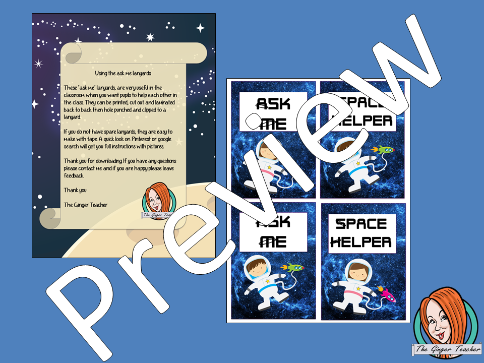 Space classroom Themed ‘Ask Me’/ Helper Lanyards This download includes a fun space lanyard for your classroom helpers. These are great for kids to help their teacher and classmates when they finish their work This download includes: - Ask me and space helper lanyard cards - Full instructions #classroomthemes #teachingideas #spaceclassroom