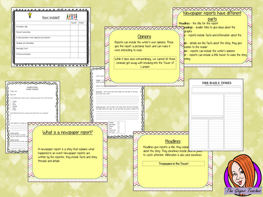 Complete report writing lesson on the 29th chapter of the book Gangsta Granny by David Walliams. The lesson focuses on how write newspaper reports. There is a detailed PowerPoint to ensure children’s understanding of the elements of newspaper reports. The class will write a report together and then the children plan and write their own using the writing frame and success criteria included to allow for confidence writing independently. #lessonplans #bookstudy #teachingideas #readingactivities