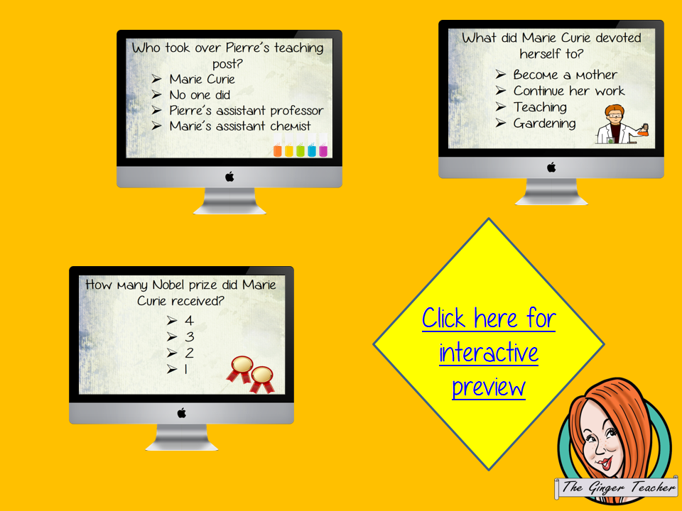 Marie Curie Revision Questions This deck revises children’s knowledge of Marie Curie. There are multiple choice revision questions to check children’s understanding. These question cards are self-grading and lots of fun!
