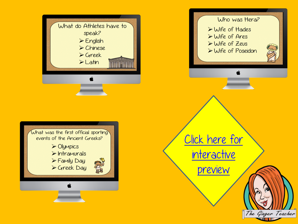 Ancient Greek Olympics Revision Questions  This deck revises children’s knowledge of Ancient Greek Olympics. There are multiple choice revision questions to check children’s understanding. These question cards are self-grading and lots of fun!