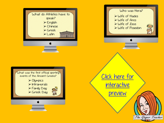 Ancient Greek Olympics Revision Questions This deck revises children’s knowledge of Ancient Greek Olympics. There are multiple choice revision questions to check children’s understanding. These question cards are self-grading and lots of fun!