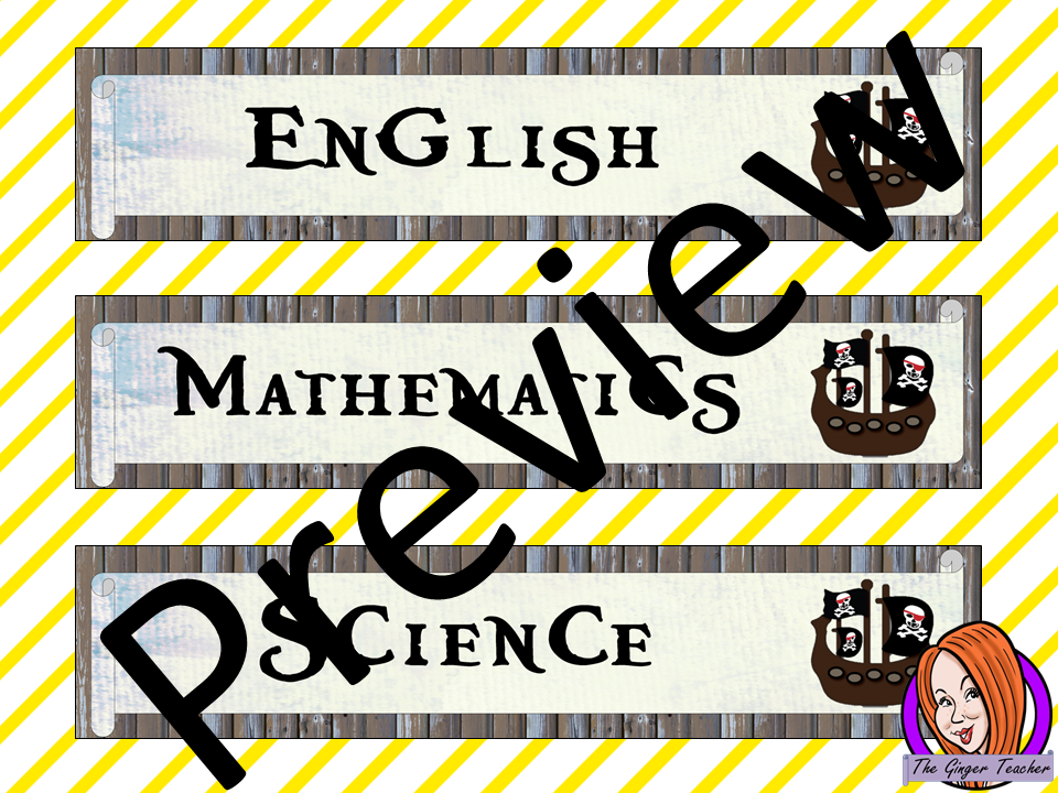 Pirate Themed Classroom Banners This download includes 3 fun pirate themed subject banners: English, Science and Mathematics (includes Math, Maths and Mathematics). These are great to complete your pirate themed classroom. This download includes: - 5 Banners - Full instructions #classroomthemes #teachingideas #pirateclassroom