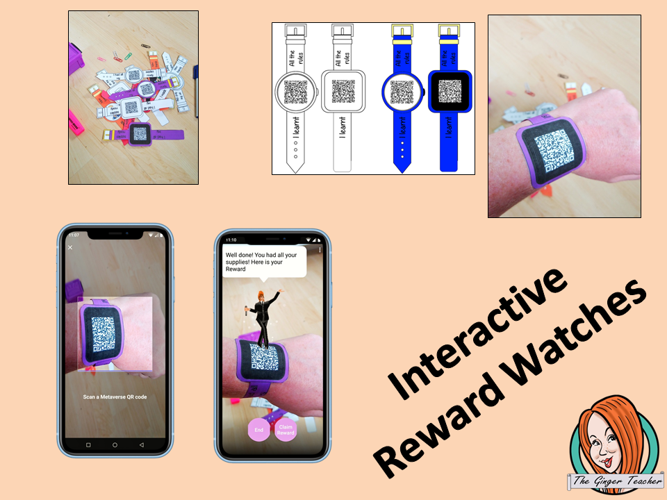 Back to School Reward watches (Brag Tags) download the free Metaverse AR (augmented reality) app Scan the code and a fun character will appear in your classroom to congratulate the kids! Each tag has AR reward that the children collect also the option to take a reward selfie. I made new friends Welcome back to school I learnt all the rules I worked hard on my first day I told my teacher my news I started with a good attitude #bragtags #rewardtag #awardtags #backtoschool