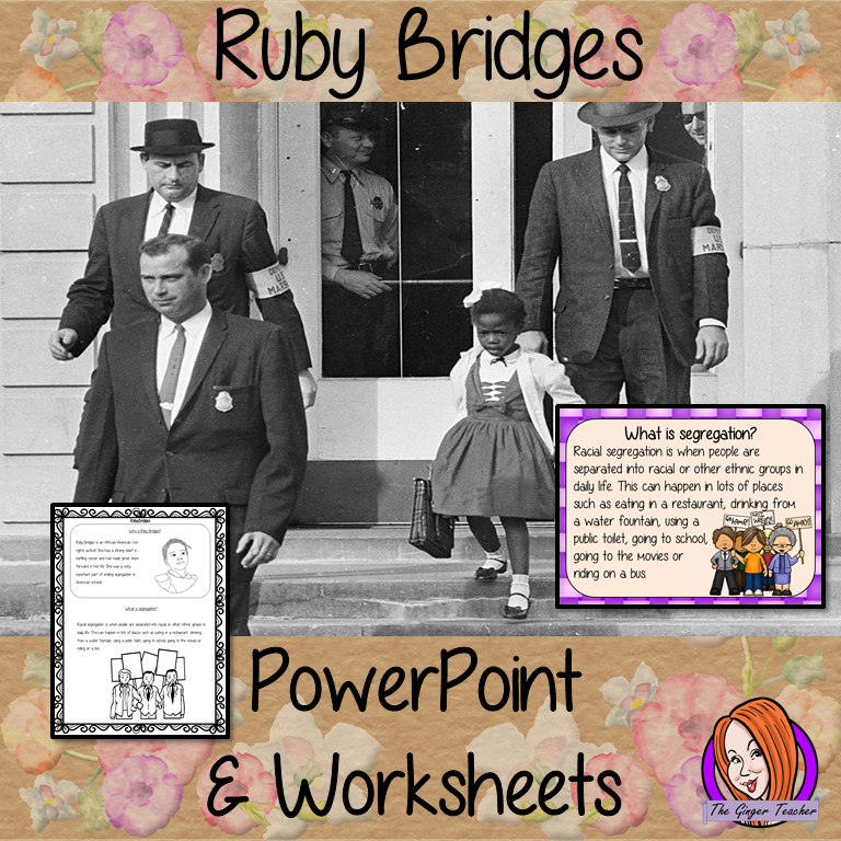 Ruby Bridges PowerPoint and Worksheets Lesson Fun history lesson to teach children about Ruby Bridges. Perfect for Black History Month in your classroom, make teaching about segregation and black history engaging. Great lesson with many facts and activities for your kids to enjoy. #lessonplanning #teaching #resources #historylessons #historyplanning #rubybridges #blackhistory #blackhistorymonth