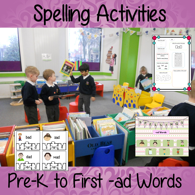 Spelling Activities for –ad words pre-k to 1st This download includes 36 pages of printable spelling activities for teaching first –ad words . Activities include worksheets, games and display board parts. Please see preview for full list. #teaching #grammar #spag #spelling #punctuation #lessons #planning #english #prek