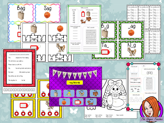 spelling-activities-prek-ag Spelling Activities for –ag words pre-k to 1st This download includes 36 pages of printable spelling activities for teaching first –ag words . Activities include worksheets, games and display board parts. #phonics #teaching #grammar #spag #spelling #punctuation #lessons #planning #english #prek
