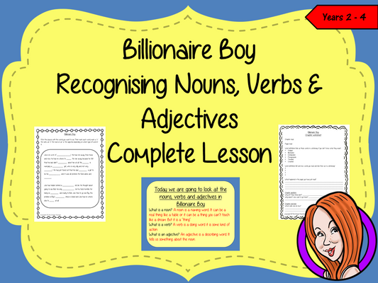 Nouns, Verbs and Adjectives Complete Lesson – Billionaire Boy