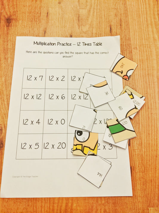 Fall Themed Independent Multiplication Revision Sheets 12x No Prep independent revision activity for the twelve times tables. Children have to cut out and stick the correct answer to the question square, when the correct squares are all in place a fall themed picture will be revealed. #teachmultiplication #revisemultiplication #twelvetimestables #noprep #mathsworksheets