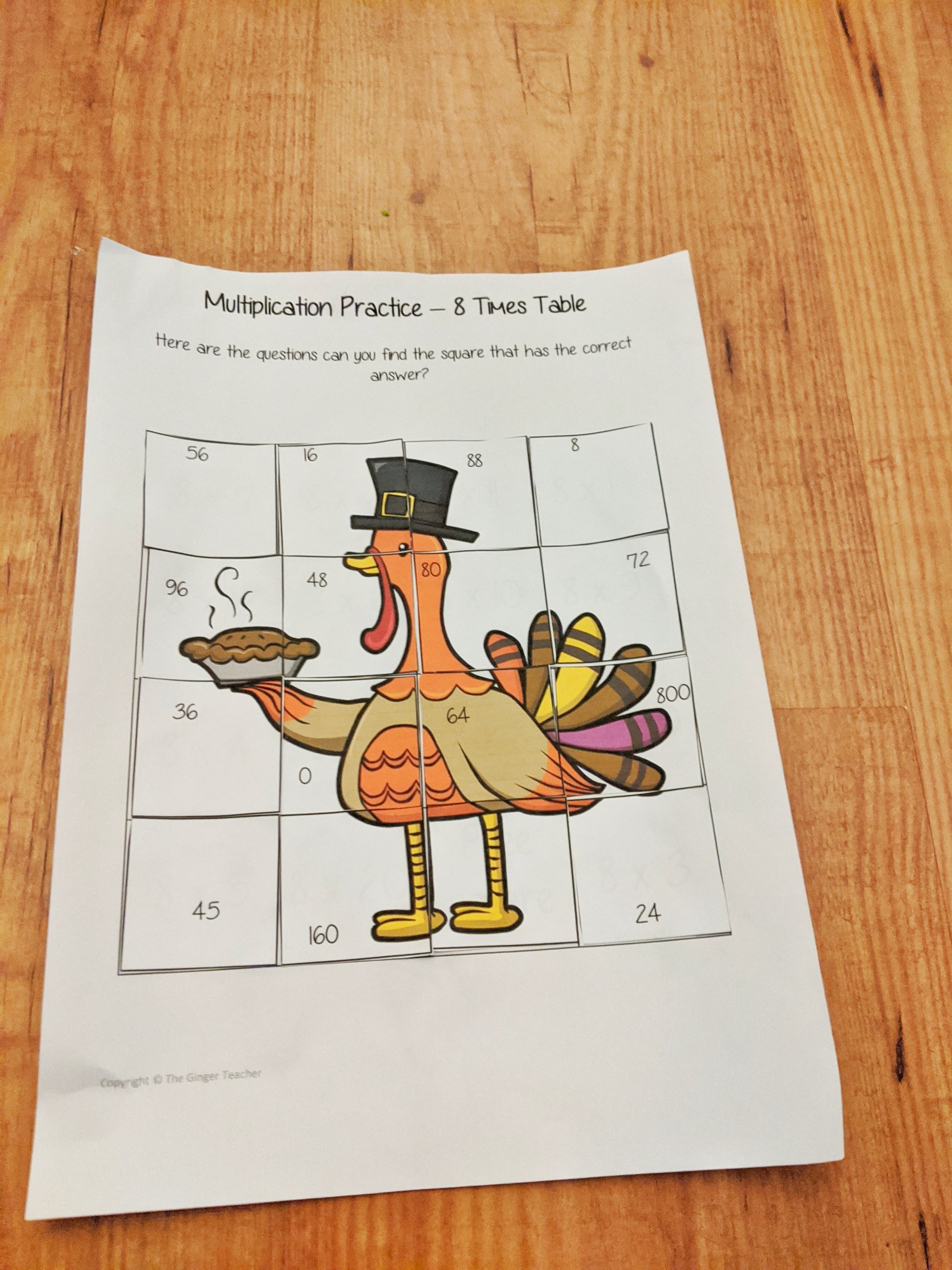 Fall Themed Independent Multiplication Revision Sheets 8x No Prep independent revision activity for the eight times tables. Children have to cut out and stick the correct answer to the question square, when the correct squares are all in place a fall themed picture will be revealed. #teachmultiplication #revisemultiplication #timestables #noprep #mathsworksheets