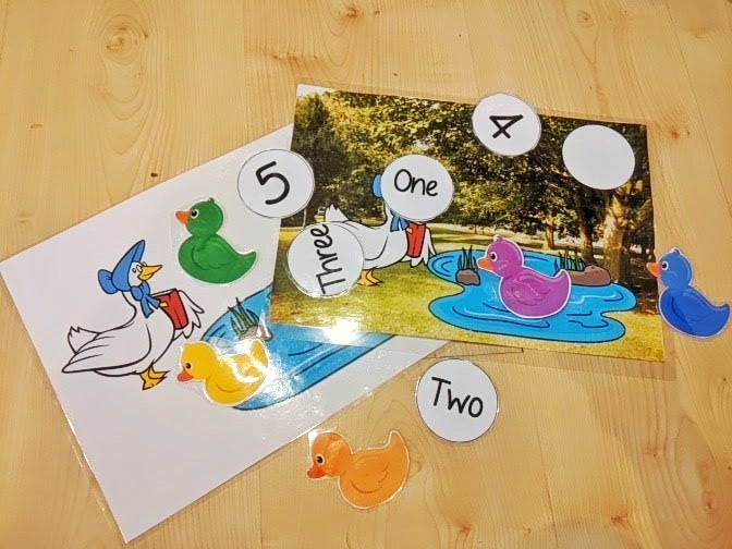 Five Little Ducks Numbers Game Use this fun game to demonstrate the 5 little Ducks song. Use the scene and the Ducks to act out the song and practice counting. Preschool game. Great for teaching counting to prek