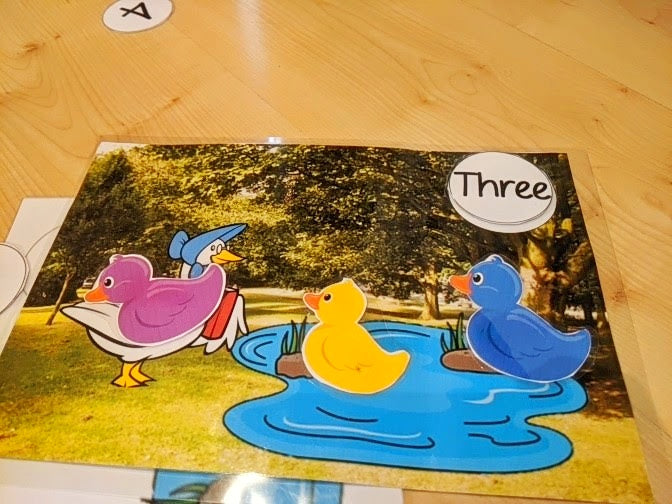 Five Little Ducks Numbers Game Use this fun game to demonstrate the 5 little Ducks song. Use the scene and the Ducks to act out the song and practice counting. Preschool game. Great for teaching counting to prek