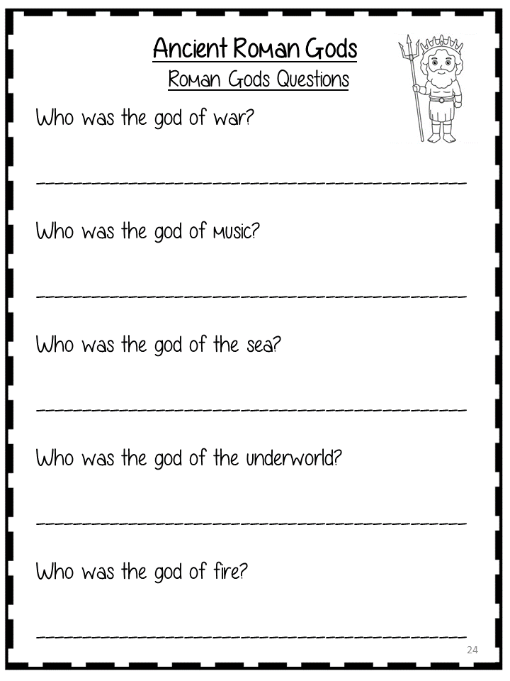 Roman Gods History Workbook