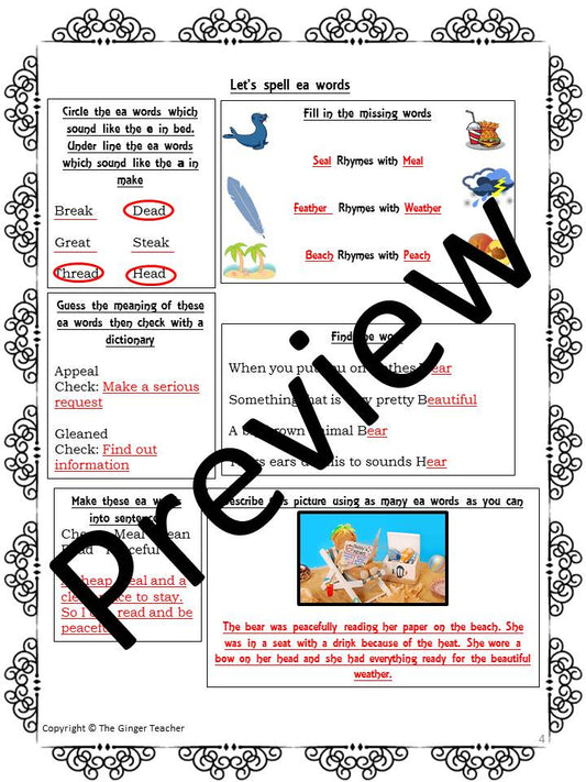 Teaching Spellings of EA words worksheets