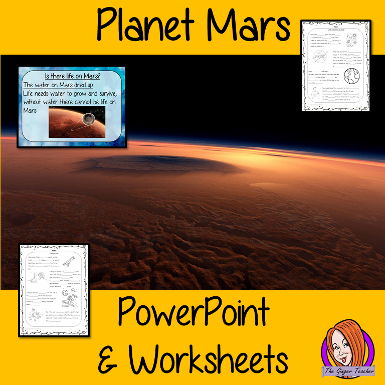 Planet Mars PowerPoint and Worksheets Lesson teach children about planet Mars in one complete lesson. Detailed 24 slide PowerPoint on planet Mars, the possibility of life on mars and discusses if how we explore the planet. There are also differentiated, 6 page, worksheets to allow students to demonstrate their understanding. This pack is great for teaching kids about Mars. #solarsystem #space #science #sciencelesson #planetmars #mars