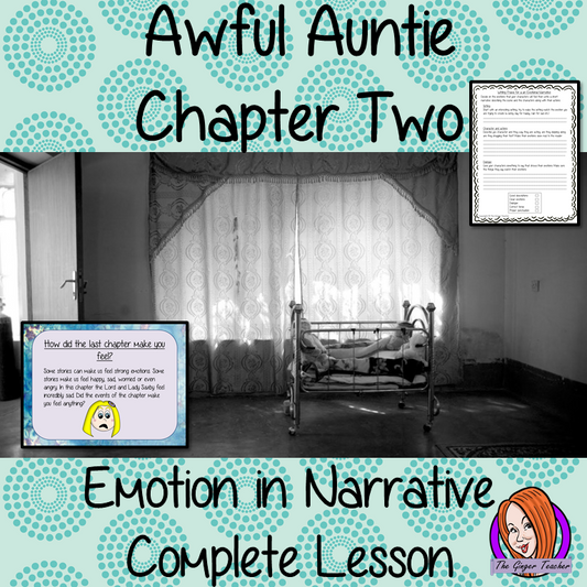 Writing Emotion in Narratives, Complete English Lesson on Awful Auntie by David Walliams complete, narrative writing lesson on the 2nd chapter how to write emotion in narrative. Children read and discuss the chapter. Detailed PowerPoint to ensure  understanding of elements of writing emotional narrative. The class write a narrative and then the children plan and write their own #lessonplans #bookstudy #teachingideas #readingactivities #awfulaunty #davidwalliams 