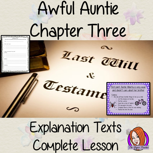 Writing Explanation Texts Complete English Lesson on Awful Auntie by David Walliams. Teachers will get full resources and plans for teaching school children explanation texts in the classroom. There is a PowerPoint to explain the activity and then practice independently. There is also a short chapter summary sheet for kids to reflect on the chapter read and share their ideas. #lessonplans #bookstudy #teachingideas #readingactivities #awfulaunty #davidwalliams 