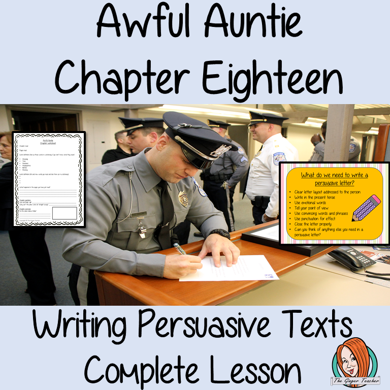 Writing persuasive texts; Complete Lesson on Awful Auntie complete, English lesson on the 18th chapter of the book Awful Auntie by David Walliams. The lesson on how to write persuasive texts. The lesson uses the events in the chapter as a base. Children will read and discuss the chapter. There is a PowerPoint to ensure children understand persuasive texts. #lessonplans #teachingideas #readingactivities #davidwalliams 
