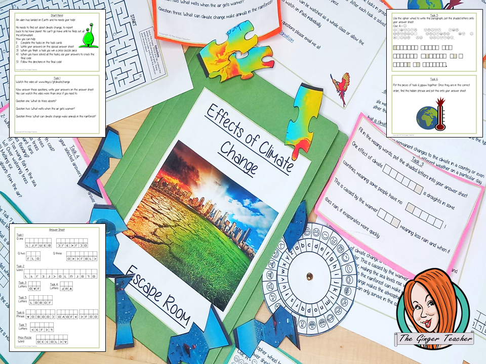 Climate Change Escape Room Game This is a fun game that is perfect for teaching children about climate change. This game focuses on students finding out facts and information and using these to solve puzzles. This helps them to learn about the causes and effects of climate change and about the rainforest being destroyed understand climate change, they must solve a series of clues #rainforest #climatechange #escaperoom