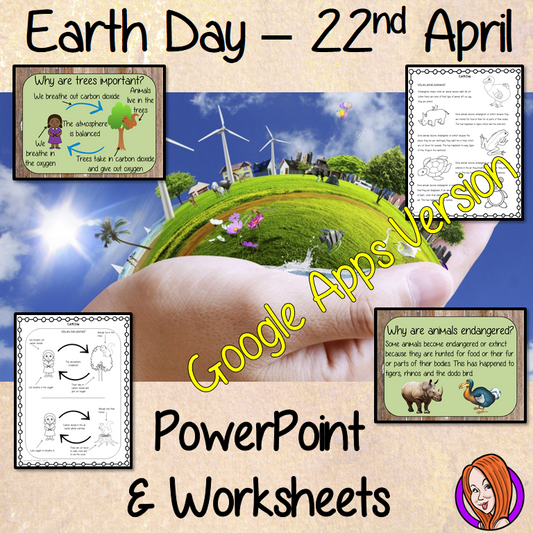 Distance Learning Earth Day Google Slides Lesson   This lesson teaches children about Earth Day which is held on the 22nd of April. There is a detailed 36 slide presentation on the details of Earth Day, why it is important and the things they can do to help the Earth. There are also differentiated, 5 page, Earth Day Google Slides worksheets to allow children to demonstrate their understanding of the environment and conservation.  This is the Google Slides version of this lesson!