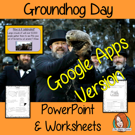 Distance Learning Groundhog Day Google Slides Lesson   This teaches children about Groundhog Day in one complete lesson. There is a detailed 21 slide presentation on Groundhog Day celebrations, fun Groundhog Day facts, details about how the celebration started and how it is celebrated. There are also differentiated, 5 page, Google Slides worksheets to allow students to demonstrate their understanding. This pack is great for teaching kids all about this fun event in your classroom.  This is the Google Slides