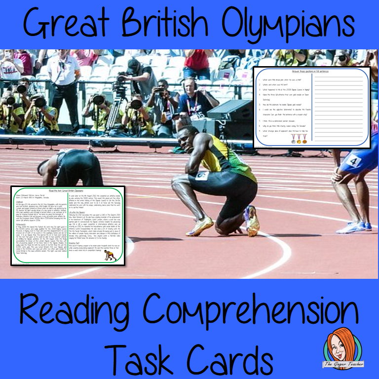 Great British Olympians Reading Comprehension Cards  Differentiated reading comprehension cards. Three levels of texts and questions to help children with reading comprehension. This text is on Great British Olympians and has questions to help children understand and draw meaning from the text.