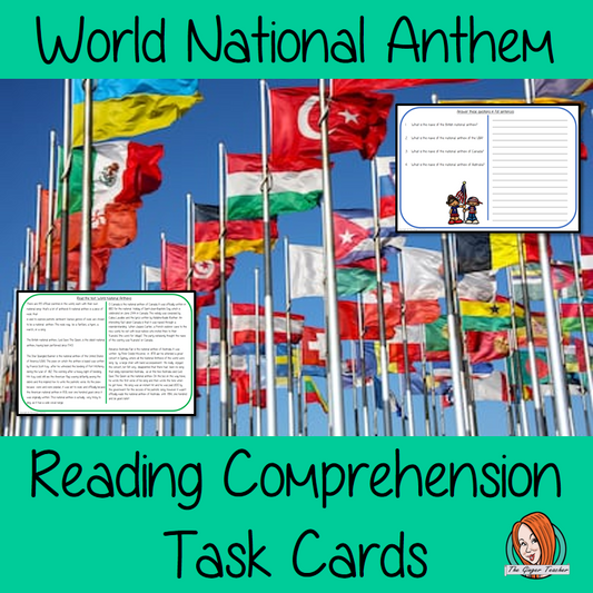 World National Anthem Reading Comprehension Cards  Differentiated reading comprehension cards. Three levels of texts and questions to help children with reading comprehension. This text is on World National Anthem and has questions to help children understand and draw meaning from the text.