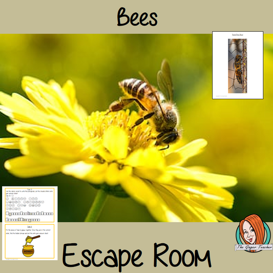 Bees Escape Room Game     Try this escape room style game with your students today! This is a fun game that is perfect for teaching children about Bees. This game focuses on students finding out facts and information and using these to solve puzzles. This helps them to learn.     This activity is great for the beginning of a topic to introduce information or at the end to recap.     Students are trying to help an alien understand Bees and they must solve a series of clues, as well as decode different cipher