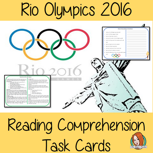 Rio 2016 Olympics Reading Comprehension Cards  Differentiated reading comprehension cards. Three levels of texts and questions to help children with reading comprehension. This text is on Rio 2016 Olympics and has questions to help children understand and draw meaning from the text.