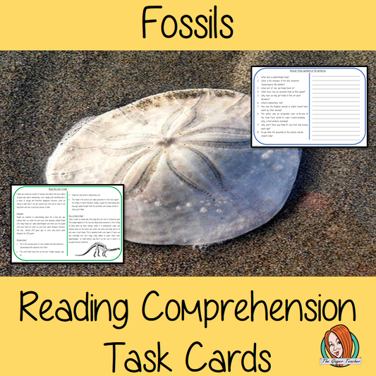  Fossils Reading Comprehension Cards Differentiated reading comprehension cards. Three levels of texts and questions to help children with reading comprehension. This text is on Fossils  and has questions to help children understand and draw meaning from the text.