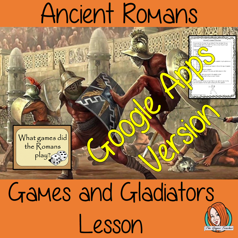 Distance Learning Ancient Roman Games and Gladiators   Teach children about Ancient Roman Games. This is a complete Google Slides lesson to teach children about the types of games.  The children will learn the types of games the Romans played, why they were important and the role and life of gladiators. There is a detailed 37 slide presentation and four versions of the 8-page worksheet to allow children to show their understanding. This is the Google Slides version of this lesson!