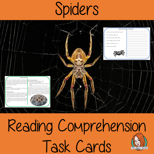 Spiders Reading Comprehension Cards  Differentiated reading comprehension cards. Three levels of texts and questions to help children with reading comprehension. This text is on the Spiders and has questions to help children understand and draw meaning from the text.