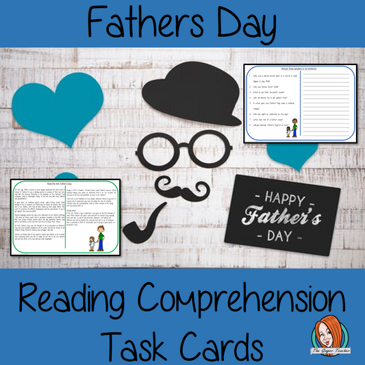 Fathers Day Reading Comprehension Cards Differentiated reading comprehension cards. Three levels of texts and questions to help children with reading comprehension. This text is on Fathers Day and has questions to help children understand and draw meaning from the text.