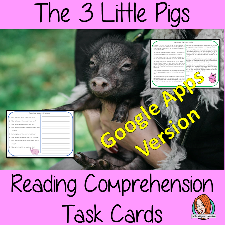 Distance learning The Three Little Pigs digital Reading Comprehension Cards Differentiated reading comprehension cards. Three levels of texts and questions to help children with reading comprehension. This text is on the story of The Three Little Pigs and has questions to help children understand and draw meaning from the text. Google classroom 