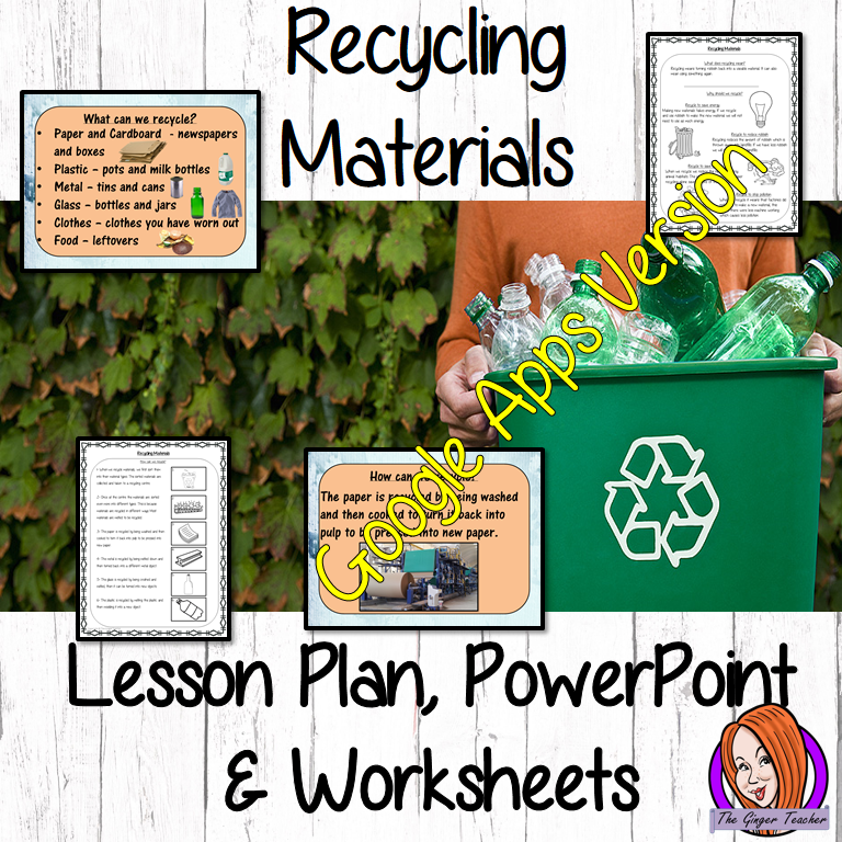 Distance Learning Recycling Materials Google Slides Lesson     This lesson includes a detailed presentation to explain how and why we Recycle Materials. There are also differentiated Google Slides worksheets to allow children to demonstrate understanding of the types of materials recycled and how the process happens.     This is the Google Slides version of this lesson!