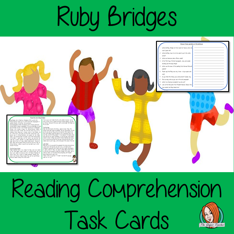 Ruby Bridges Reading Comprehension Cards  Differentiated reading comprehension cards. Three levels of texts and questions to help children with reading comprehension. This text is on Ruby Bridges and has questions to help children understand and draw meaning from the text.