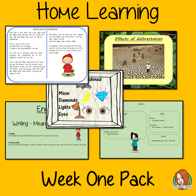 Home learning Pack Third Grade Distance learning pack for 3rd Grade (Year 4) Complete week of learning for children covering 5 days of English, Mathematics , Science, History and Topic work.  All resources needed with clear instructions. No printing or prep needed. 
