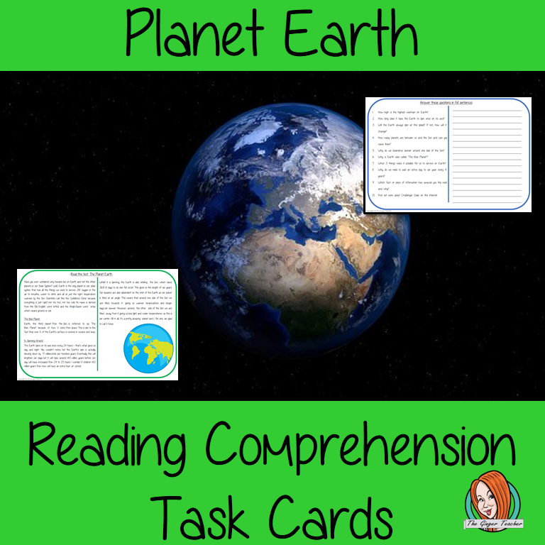 The Planet Earth Reading Comprehension Cards Differentiated reading comprehension cards. Three levels of texts and questions to help children with reading comprehension. This text is on The Planet Earth and has questions to help children understand and draw meaning from the text.
