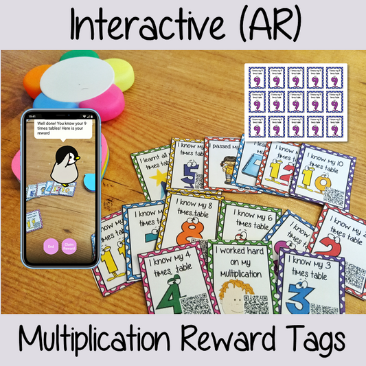Interactive multiplication Reward Tags brag tags! These tags can be used in your classroom for behaviour management. If you want to promote good behavior of students brag tags! This is a whole class behaviour management system promotes good behaviour in class download the free AR (augmented reality) app and a fun character will appear in your classroom! Each tag has AR reward that collect also option to take reward selfie. #augmentedreality #bragtags #rewardtag #awardtags