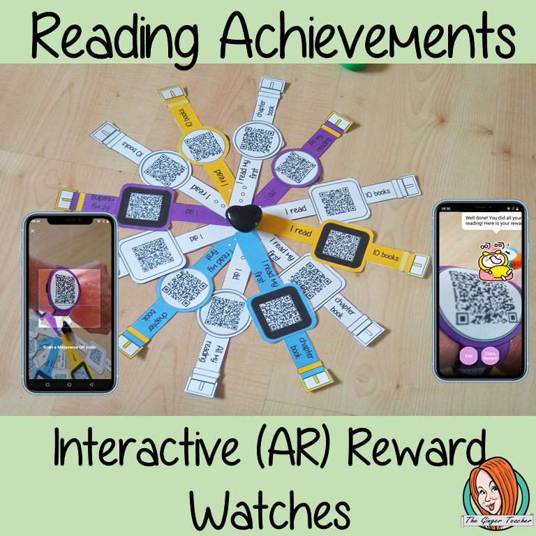 Interactive Reading Achievements Reward watches (Brag Tags) download the free Metaverse AR app Scan the code and a fun character will appear to congratulate the kids! Each tag has AR reward that the children collect also the option to take a reward selfie these reward watches can be printed and used in your classroom to reward reading achievements. They are great to give out to the children to create a fun classroom environment. #bragtags #rewardtag #awardtags #backtoschool